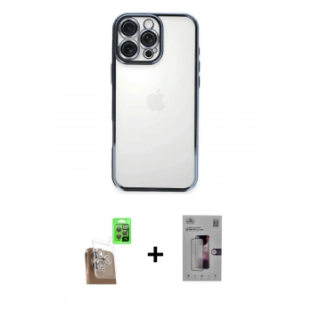 MARSİLYAN™- iPhone 16 Pro Kılıf Vadi Minimal - Siyah Bilvis 3D Mat Cam Ekran Koruyucu + Raze Metal Kamera Lens - CLTM