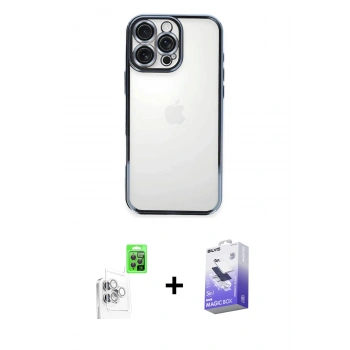 MARSİLYAN™- iPhone 16 Pro Kılıf Vadi Minimal - Siyah Bilvis 5in1 5D Magic Hayalet Cam Ekran Koruyucu + Raze Metal Kamera Lens - BZ
