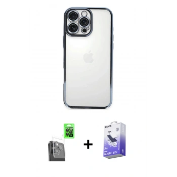 MARSİLYAN™- iPhone 16 Pro Kılıf Vadi Minimal - Siyah Bilvis 5in1 5D Magic Hayalet Cam Ekran Koruyucu + Raze Metal Kamera Lens - SH