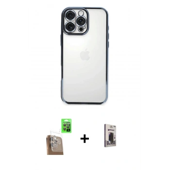 MARSİLYAN™- iPhone 16 Pro Kılıf Vadi Minimal - Siyah Bilvis Hayalet Cam Ekran Koruyucu + Raze Metal Kamera Lens - CLTM