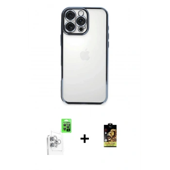 MARSİLYAN™- iPhone 16 Pro Kılıf Vadi Minimal - Siyah Buffer Cam Ekran Koruyucu + Raze Metal Kamera Lens - BZ