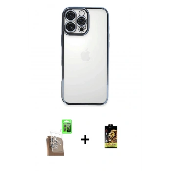 MARSİLYAN™- iPhone 16 Pro Kılıf Vadi Minimal - Siyah Buffer Cam Ekran Koruyucu + Raze Metal Kamera Lens - CLTM