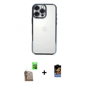 MARSİLYAN™- iPhone 16 Pro Kılıf Vadi Minimal - Siyah Buffer Hayalet Cam Ekran Koruyucu + Raze Metal Kamera Lens - CLTM