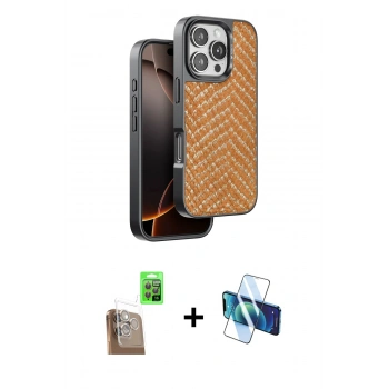 MARSİLYAN™- iPhone 16 Pro Kılıf Vadi Özel Seri - Siyah 3D Antistatik Cam Ekran Koruyucu + Raze Metal Kamera Lens - CLTM