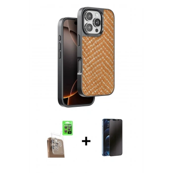 MARSİLYAN™- iPhone 16 Pro Kılıf Vadi Özel Seri - Siyah 3D Antistatik Hayalet Cam Ekran Koruyucu + Raze Metal Kamera Lens - CLTM