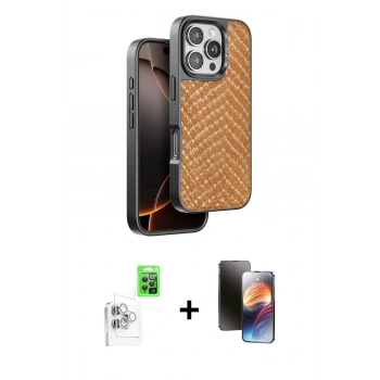 MARSİLYAN™- iPhone 16 Pro Kılıf Vadi Özel Seri - Siyah 3D Antistatik Mat Seramik Nano Ekran Koruyucu + Raze Metal Kamera Lens - BZ