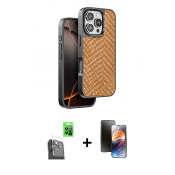 MARSİLYAN™- iPhone 16 Pro Kılıf Vadi Özel Seri - Siyah 3D Antistatik Mat Seramik Nano Ekran Koruyucu + Raze Metal Kamera Lens - SH