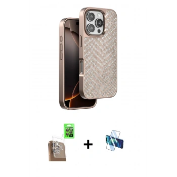 MARSİLYAN™- iPhone 16 Pro Kılıf Vadi Özel Seri - Siyah 3D Antistatik Seramik Nano Ekran Koruyucu + Raze Metal Kamera Lens - CLTM