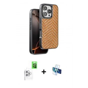 MARSİLYAN™- iPhone 16 Pro Kılıf Vadi Özel Seri - Siyah 3D Antistatik Seramik Nano Ekran Koruyucu + Raze Metal Kamera Lens - BZ