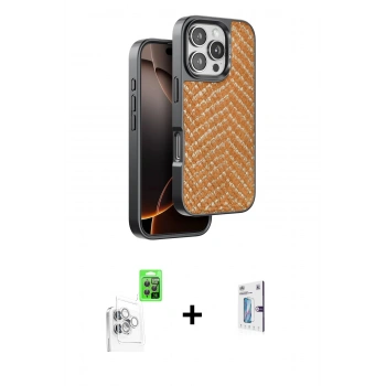 MARSİLYAN™- iPhone 16 Pro Kılıf Vadi Özel Seri - Siyah Bilvis 0.18mm Plus Cam Ekran Koruyucu + Raze Metal Kamera Lens - BZ