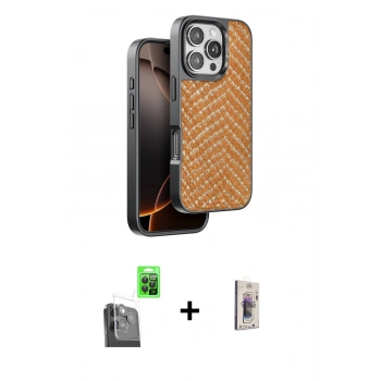 MARSİLYAN™- iPhone 16 Pro Kılıf Vadi Özel Seri - Siyah Bilvis 3D Cam Ekran Koruyucu + Raze Metal Kamera Lens - SH