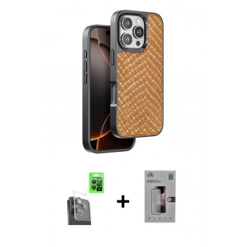 MARSİLYAN™- iPhone 16 Pro Kılıf Vadi Özel Seri - Siyah Bilvis 3D Mat Cam Ekran Koruyucu + Raze Metal Kamera Lens - SH
