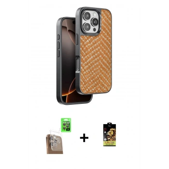 MARSİLYAN™- iPhone 16 Pro Kılıf Vadi Özel Seri - Siyah Buffer Cam Ekran Koruyucu + Raze Metal Kamera Lens - CLTM