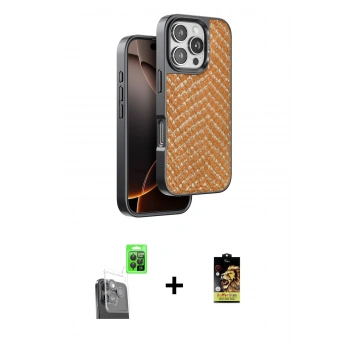 MARSİLYAN™- iPhone 16 Pro Kılıf Vadi Özel Seri - Siyah Buffer Cam Ekran Koruyucu + Raze Metal Kamera Lens - SH