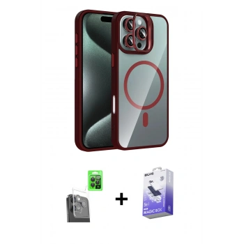 MARSİLYAN™- iPhone 16 Pro Kılıf Yadigar Asil Koleksiyonu - Siyah Bilvis 5in1 5D Magic Hayalet Cam Ekran Koruyucu + Raze Metal Kamera Lens - SH