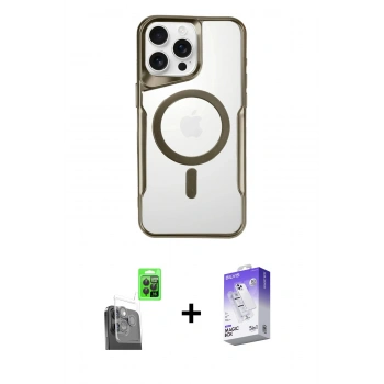 MARSİLYAN™- iPhone 16 Pro Kılıf Yadigar Klasik Özel Seri - Siyah Bilvis 5in1 3D Magic Cam Ekran Koruyucu + Raze Metal Kamera Lens - SH