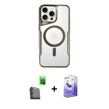 MARSİLYAN™- iPhone 16 Pro Kılıf Yadigar Klasik Özel Seri - Siyah Bilvis 5in1 5D Magic Hayalet Cam Ekran Koruyucu + Raze Metal Kamera Lens - SH