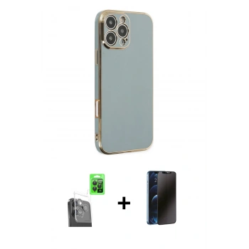 MARSİLYAN™- iPhone 16 Pro Kılıf Yankı Serisi - Siyah 3D Antistatik Hayalet Cam Ekran Koruyucu + Raze Metal Kamera Lens - SH