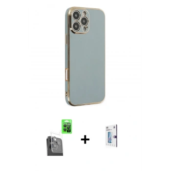 MARSİLYAN™- iPhone 16 Pro Kılıf Yankı Serisi - Siyah Bilvis 0.18mm Plus Cam Ekran Koruyucu + Raze Metal Kamera Lens - SH
