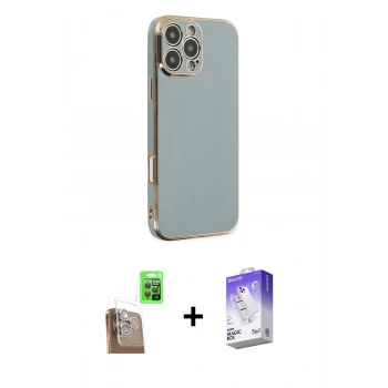 MARSİLYAN™- iPhone 16 Pro Kılıf Yankı Serisi - Siyah Bilvis 5in1 3D Magic Cam Ekran Koruyucu + Raze Metal Kamera Lens - CLTM
