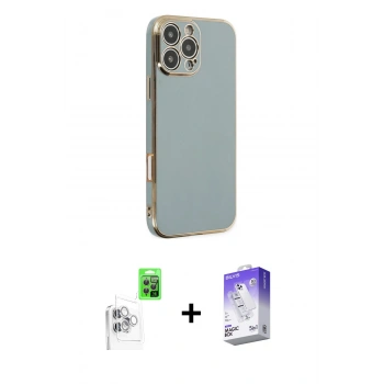 MARSİLYAN™- iPhone 16 Pro Kılıf Yankı Serisi - Siyah Bilvis 5in1 3D Magic Cam Ekran Koruyucu + Raze Metal Kamera Lens - BZ