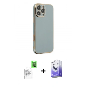 MARSİLYAN™- iPhone 16 Pro Kılıf Yankı Serisi - Siyah Bilvis 5in1 5D Magic Hayalet Cam Ekran Koruyucu + Raze Metal Kamera Lens - BZ