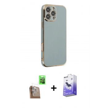MARSİLYAN™- iPhone 16 Pro Kılıf Yankı Serisi - Siyah Bilvis 5in1 5D Magic Hayalet Cam Ekran Koruyucu + Raze Metal Kamera Lens - CLTM