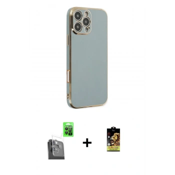 MARSİLYAN™- iPhone 16 Pro Kılıf Yankı Serisi - Siyah Buffer Cam Ekran Koruyucu + Raze Metal Kamera Lens - SH