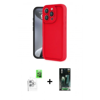 MARSİLYAN™- iPhone 16 Pro Kılıf Yankı Yansıma Özel Seri - Siyah 360 Mat Full Body Arka Koruyucu + Raze Metal Kamera Lens - BZ