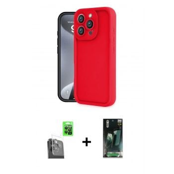 MARSİLYAN™- iPhone 16 Pro Kılıf Yankı Yansıma Özel Seri - Siyah 360 Mat Full Body Arka Koruyucu + Raze Metal Kamera Lens - SH