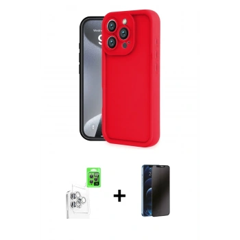 MARSİLYAN™- iPhone 16 Pro Kılıf Yankı Yansıma Özel Seri - Siyah 3D Antistatik Hayalet Cam Ekran Koruyucu + Raze Metal Kamera Lens - BZ