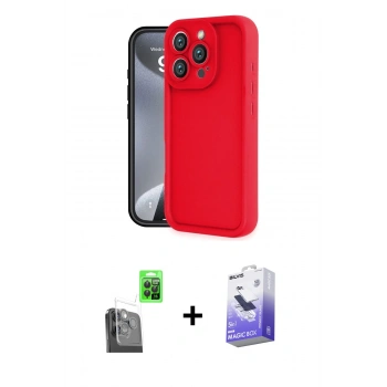 MARSİLYAN™- iPhone 16 Pro Kılıf Yankı Yansıma Özel Seri - Siyah Bilvis 5in1 5D Magic Hayalet Cam Ekran Koruyucu + Raze Metal Kamera Lens - SH