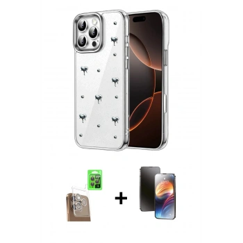 MARSİLYAN™- iPhone 16 Pro Kılıf Yörünge Form - Siyah 3D Antistatik Mat Seramik Nano Ekran Koruyucu + Raze Metal Kamera Lens - CLTM