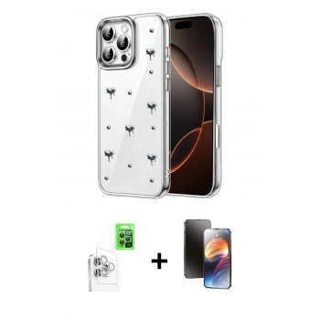 MARSİLYAN™- iPhone 16 Pro Kılıf Yörünge Form - Siyah 3D Antistatik Mat Seramik Nano Ekran Koruyucu + Raze Metal Kamera Lens - BZ