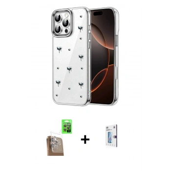 MARSİLYAN™- iPhone 16 Pro Kılıf Yörünge Form - Siyah Bilvis 0.18mm Plus Cam Ekran Koruyucu + Raze Metal Kamera Lens - CLTM