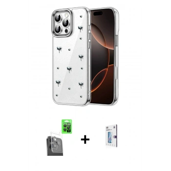 MARSİLYAN™- iPhone 16 Pro Kılıf Yörünge Form - Siyah Bilvis 0.18mm Plus Cam Ekran Koruyucu + Raze Metal Kamera Lens - SH