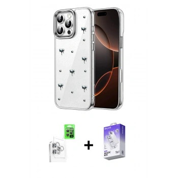 MARSİLYAN™- iPhone 16 Pro Kılıf Yörünge Form - Siyah Bilvis 5in1 3D Magic Cam Ekran Koruyucu + Raze Metal Kamera Lens - BZ
