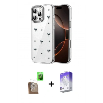 MARSİLYAN™- iPhone 16 Pro Kılıf Yörünge Form - Siyah Bilvis 5in1 3D Magic Cam Ekran Koruyucu + Raze Metal Kamera Lens - CLTM