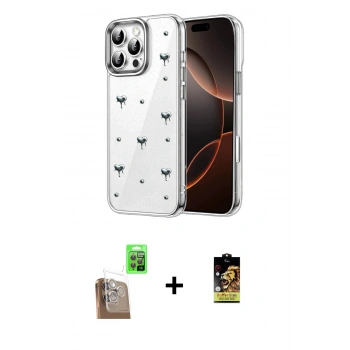 MARSİLYAN™- iPhone 16 Pro Kılıf Yörünge Form - Siyah Buffer Cam Ekran Koruyucu + Raze Metal Kamera Lens - CLTM