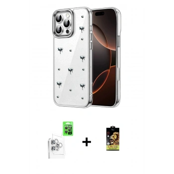 MARSİLYAN™- iPhone 16 Pro Kılıf Yörünge Form - Siyah Buffer Cam Ekran Koruyucu + Raze Metal Kamera Lens - BZ