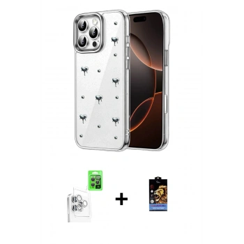 MARSİLYAN™- iPhone 16 Pro Kılıf Yörünge Form - Siyah Buffer Hayalet Cam Ekran Koruyucu + Raze Metal Kamera Lens - BZ