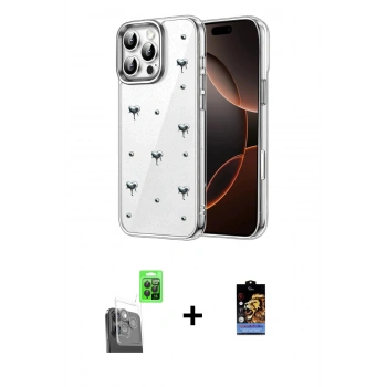 MARSİLYAN™- iPhone 16 Pro Kılıf Yörünge Form - Siyah Buffer Hayalet Cam Ekran Koruyucu + Raze Metal Kamera Lens - SH