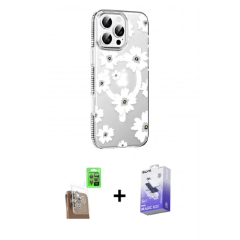 MARSİLYAN™- iPhone 16 Pro Kılıf Yörünge Işık Prime - Siyah Bilvis 5in1 5D Magic Hayalet Cam Ekran Koruyucu + Raze Metal Kamera Lens - CLTM