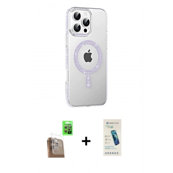 MARSİLYAN™- iPhone 16 Pro Kılıf Yörünge Koleksiyonu - Şeffaf Pasifik Cam Ekran Koruyucu + Raze Metal Kamera Lens - CLTM