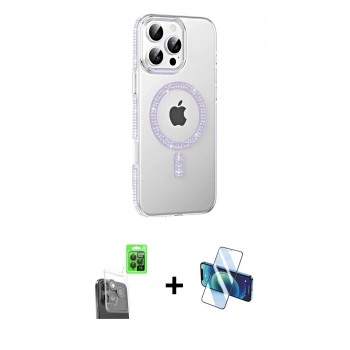 MARSİLYAN™- iPhone 16 Pro Kılıf Yörünge Koleksiyonu - Siyah 3D Antistatik Cam Ekran Koruyucu + Raze Metal Kamera Lens - SH