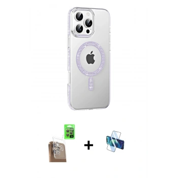 MARSİLYAN™- iPhone 16 Pro Kılıf Yörünge Koleksiyonu - Siyah 3D Antistatik Seramik Nano Ekran Koruyucu + Raze Metal Kamera Lens - CLTM