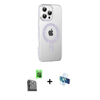 MARSİLYAN™- iPhone 16 Pro Kılıf Yörünge Koleksiyonu - Siyah 3D Antistatik Seramik Nano Ekran Koruyucu + Raze Metal Kamera Lens - SH