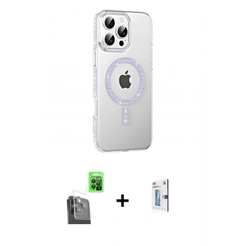 MARSİLYAN™- iPhone 16 Pro Kılıf Yörünge Koleksiyonu - Siyah Bilvis 0.18mm Plus Cam Ekran Koruyucu + Raze Metal Kamera Lens - SH