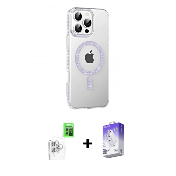 MARSİLYAN™- iPhone 16 Pro Kılıf Yörünge Koleksiyonu - Siyah Bilvis 5in1 3D Magic Cam Ekran Koruyucu + Raze Metal Kamera Lens - BZ