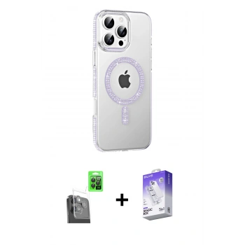 MARSİLYAN™- iPhone 16 Pro Kılıf Yörünge Koleksiyonu - Siyah Bilvis 5in1 3D Magic Cam Ekran Koruyucu + Raze Metal Kamera Lens - SH